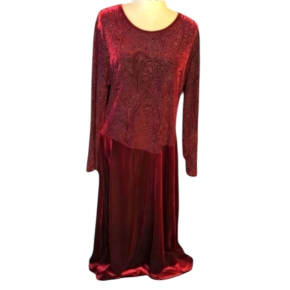 Burgundy wine velour Drop Waist long maxi dress with velvet burnout bodice sz 18 - Picture 1 of 9
